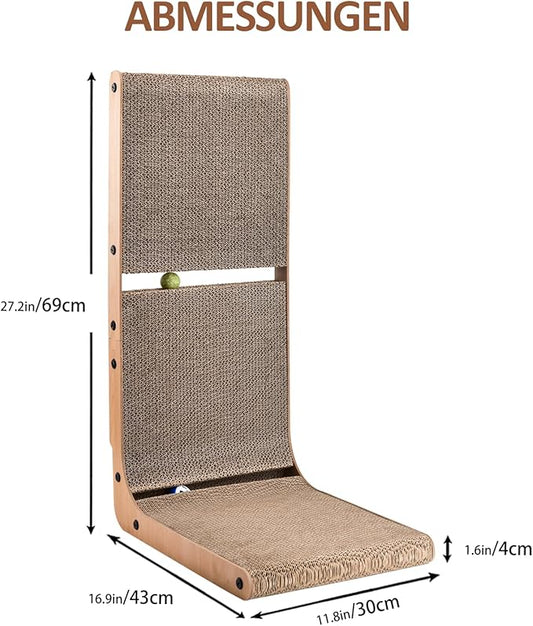 AUSCAT Cardboard Cat Scratcher, Vertical Cat Scratchers for Indoor Cats, 27.2 Inch L-Shape Cat Scratch Pad with Two Build-in Toy Balls
