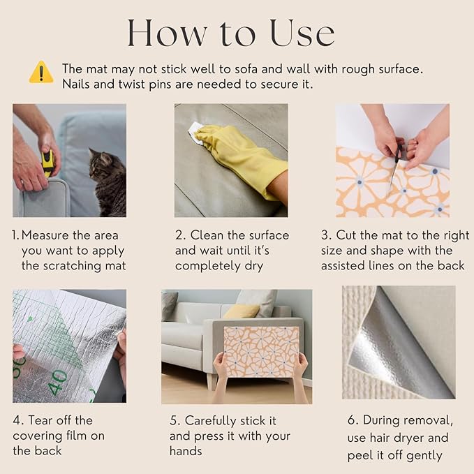 Set of Two 39.4’'x15.8’’ Trimmable DIY Upholstery Cat Anti-Scratch Mat - Asisumption Self-Adhesive Pads for Carpet, Cat Tree Shelves Replacement, Cat Climbing Walls and Couch Protector (Floral)