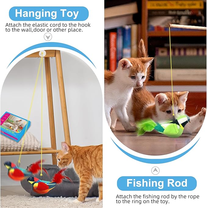 4PCS Interactive Hanging Bird Cat Toys Set - with Catnip, Realistic Chirping, Lifelike Birdie Tweets, Durable & Safe, Indoor Kitty Kitten Exercise Toys (Mini)