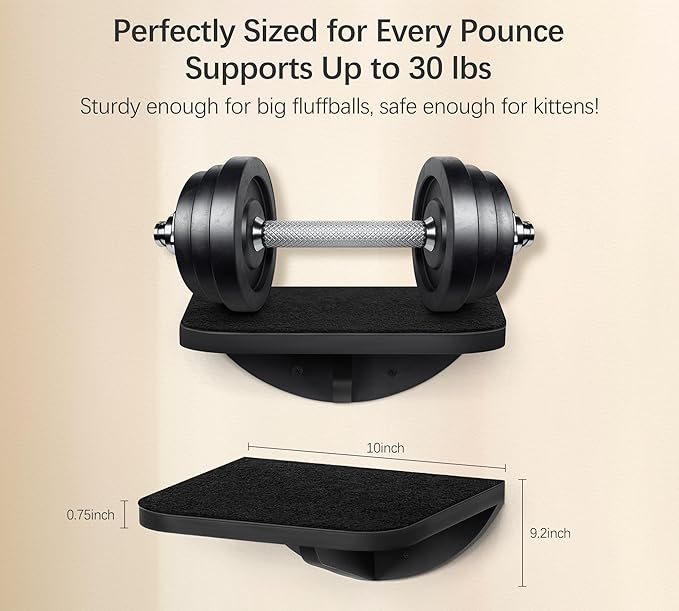 2-Piece Cat Wall Steps with Grey Felt Pads, Floating Cat Wall Perches and Climbing Steps, Wall Mounted Shelf for Small and Large Cats