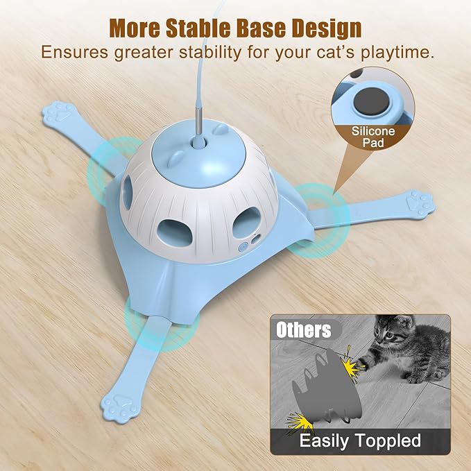 3-in-1 Automatic Cat Toys for Indoor Cats, Fluttering Butterfly, Whack a Mole, Rotating Feather Wand, USB Rechargeable Interactive Feather Toys for Multi-cat Family (Blue)