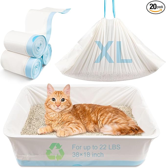 20 Count Cat Litter Box Liners 100% OK Compost Home Certified, 38" x 18" Litter Box Liners for Automatic Litter Robot 4/3,Heavy-Duty, Extra Thick,Jumbo Size