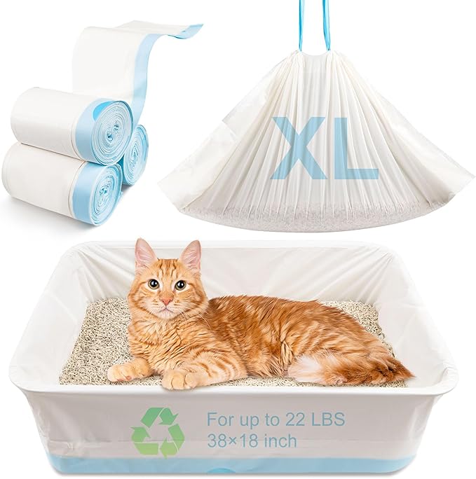 45 Count Cat Litter Box Liners 100% OK Compost Home Certified, 38" x 18" Litter Box Liners for Automatic Litter Robot 4/3,Heavy-Duty, Extra Thick,Jumbo Size