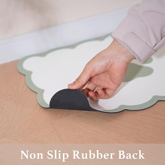 Ralxion Scalloped Dog Feeding Mat, Absorbent Mats for Dog Food and Water Bowl, Dispenser, Cute Elegant Aesthetic Sage Green Scallop Pet Placemat for Dogs, Cats, Puppy Accessories, 17" X 24”