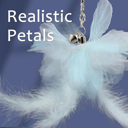 SONGWAY Cat Wand Toys for Indoor Cats - Cat Toy Set with Retractable Teaser Wand and 6 PCS Fairy Feather Toy Refills, Dragonfly Tassel Plush Cat Toys Interactive, Blue