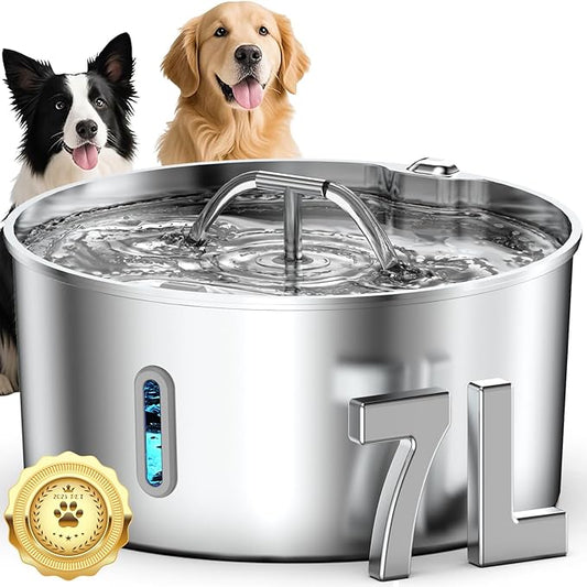 Dog Water Fountain Stainless Steel, 7L/236oz Dog Water Bowl Dispenser for Large Dogs, Automatic Cat Water Fountain