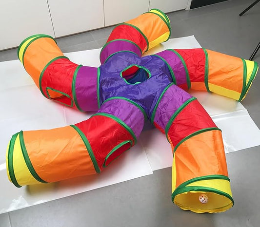 Cat Tunnel Tube for Indoor Cats Large, Upgrade with 6 PeekHole S-Shape 5 Way Collapsible Pet Play Maze Tube Toys Colorful for Cats Kitten Kitty Rabbit