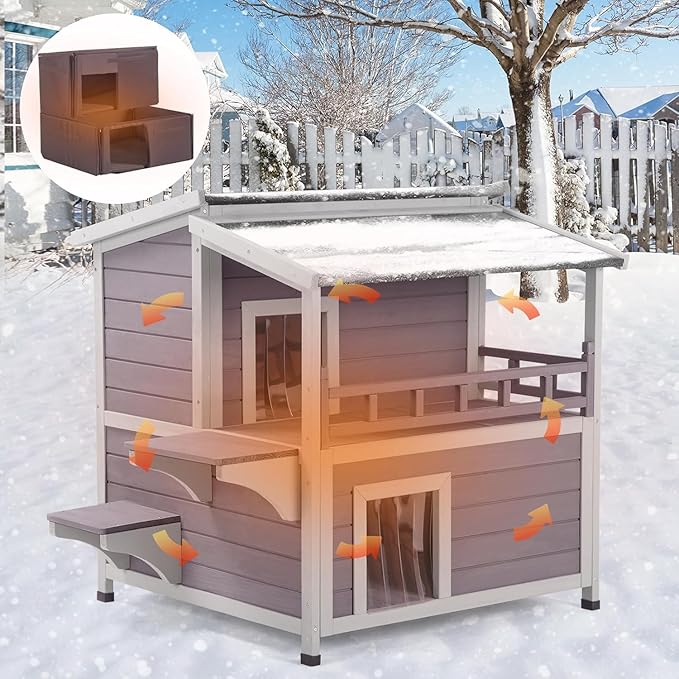 Aivituvin Outdoor Cat House Insulated Feral Cat Shelter for Winter Outside Weatherproof