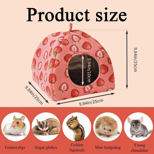 JSPYFITS Guinea Pig Hideout Bed Rabbit House Cave Accessories Cozy Hide-Out Guinea Pig Bed Washable Cage for Small Pet Hamster Ferret Rabbit Bunny Pink Strawberry