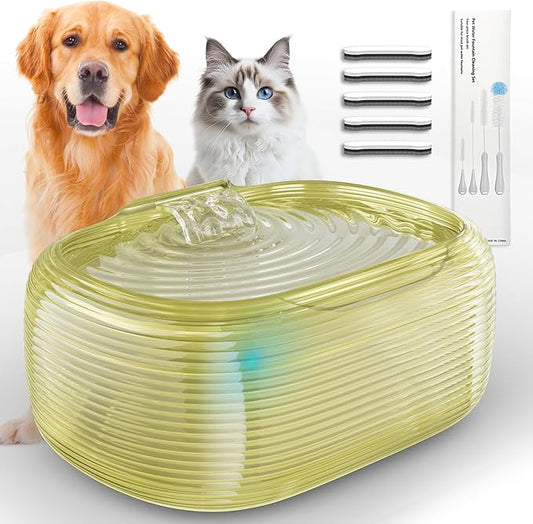JMICOW 10L/2.6Gal/338oz Dog Water Fountain for Large Dogs, Dog Fountain Water Bowl, Pet Water Fountain with 5 Replacement Filters and 4 Cleaning Brushes (Yellow)