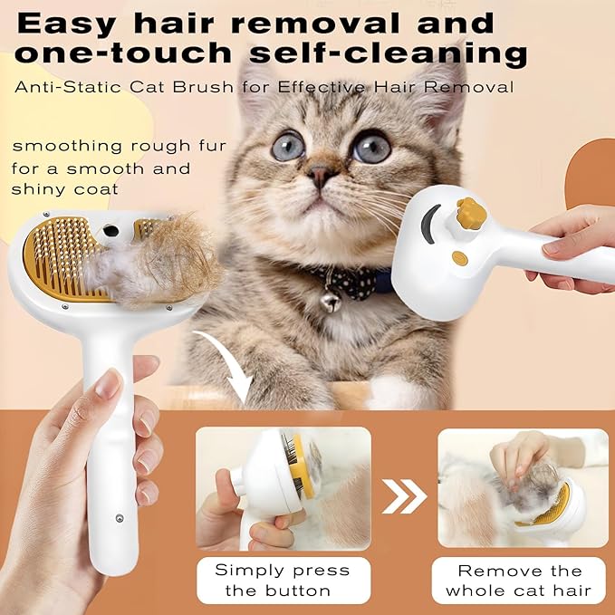 Pet Steam Brush for Dog & Cat – 3-in-1 Spray Hair Removal Comb – Steam Brush for Shedding & Grooming – Spritz Defur Comb – Includes Waterless Shampoo & Dental Wipes
