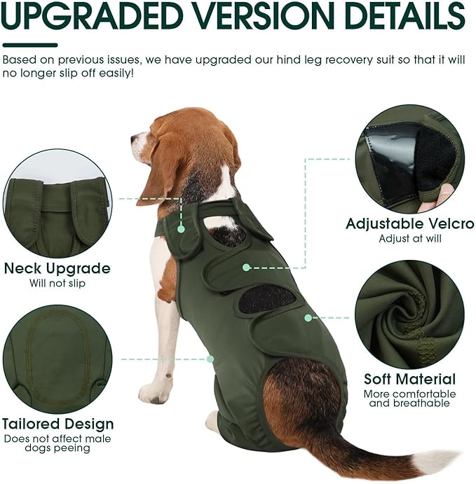 Kuoser Thigh Wound Protective Sleeve for Dogs, Dog Surgery Recovery Suit for Rear Legs, Dog Recovery Sleeve for Female Male Dogs, Dog Onesie After Surgery Pet Surgical Suit for Spay Neuter, Green XL