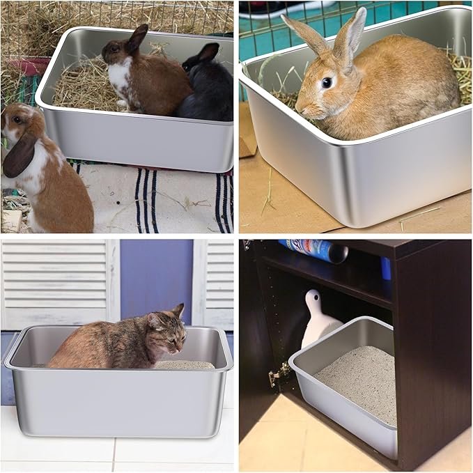 Stainless Steel Litter Box, 18"x14"x6"(Height) Medium Metal Cat Litter Box Easy Clean, Non Stick Litterbox No Smell for Cats or Kitty, Rabbits