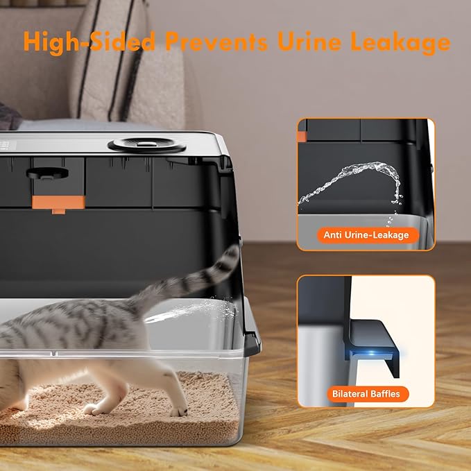 Smart Odor Control Cat Litter Box with Lid, Stainless Steel Cat Litter Box with Infrared Sensor, Large Litter Boxs for Cats, 3 in 1 Design and 135° Flip-Top, Litter Scoop & Foot Pedal