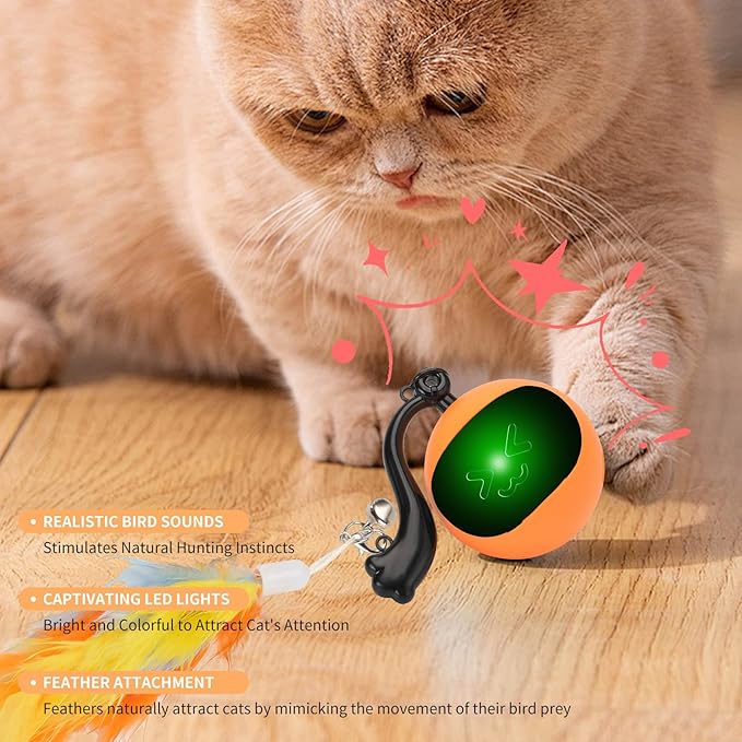 Interactive Cat Toy for Bored Indoor Adult Cats,Rechargeable Automatic Moving Mouse Chase,Smart Remot Control Cat Toy Rolling Ball Speed Moving Tail Blue (Orange)