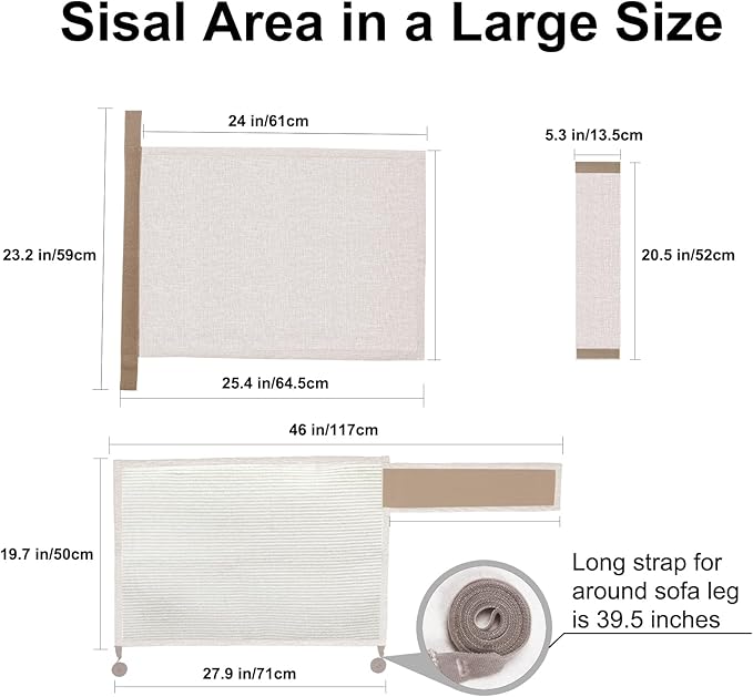 Cat Scratch Sofa Protector,27.6L*19.6Winch Cat Scratch Furniture Protector Pad Couch Arm Sheild with Natural Sisal for Protecting Couch Sofa Chair Furniture（Beige/Right Handed