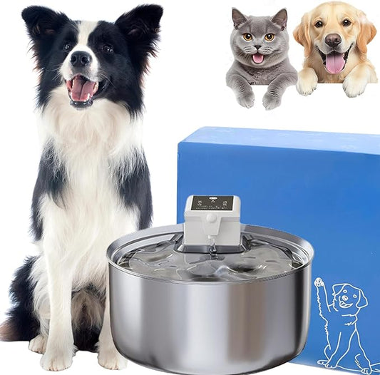 Flowzy Water Fountain, Flowzy Dog Water Fountain, 7L/1.8 Gal Stainless Steel Pet Water Fountain with Motion Sensor,Wireless Ultra-Quiet,3 Modes&5000mAH,Multi-Filtered with 8 Filters (Standard, 1)
