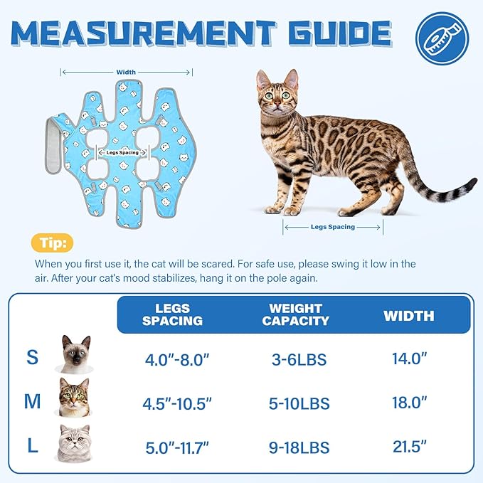 Supet Cat Grooming Hammock, Self-Adherent Cat Wrap for Cutting Nails, Anti-Escape Calming Wrap for Medicine, Nail Clipping, Teeth Brushing, Ear Cleaning