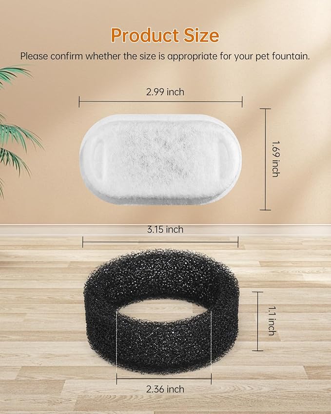 Cat Water Fountain Filter, Filters Replacement for 108Oz/3.2L&67Oz/2L&135Oz/4L Stainless Steel Pet Water Drinking Fountain, Dog Indoor Water Dispenser Fountain Carbon Filter (8 Filters & 8 Sponges)