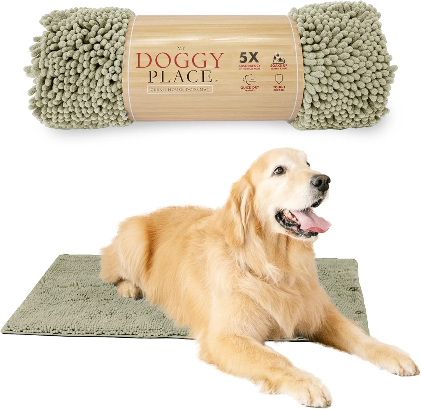 My Doggy Place Microfiber Dog Mat for Muddy Paws, 36" x 26" Oatmeal - Absorbent and Quick-Drying Dog Paw Cleaning Mat, Washer and Dryer Safe - Non-Slip Rubber Backed Dog Floor Mat, Large