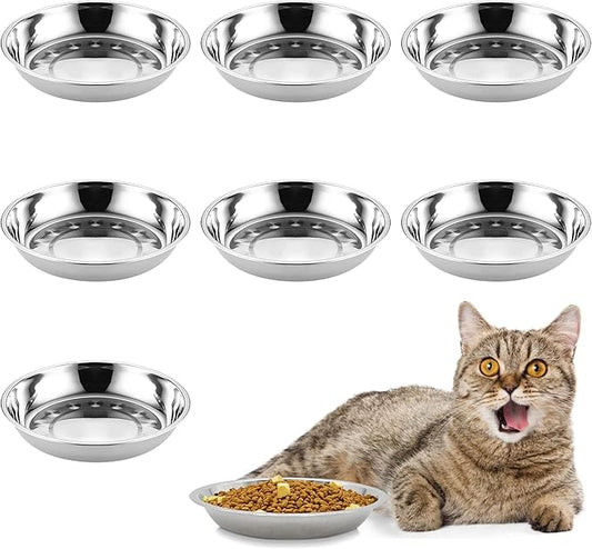 kathson 8 Pcs Stainless Steel Cat Food Bowls, Replacement Whisker Relief Cat Metal Dishes, Shallow Wide Cat&Dog Food and Water Bowl Suitable for Pet Feeding Stand, Dishwasher Safe (7.00 Inch Dia.)