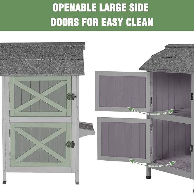 Outdoor Cat House with Two-Story, Feral Cat House with Escape Door and Two Large Side Door, Kitty Shelter with Weatherproof Roof