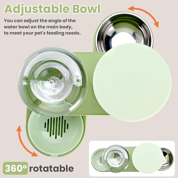 Automatic Dog Cat Water Dispenser Gravity Feeder and Water Dispenser Stainless Steel 2-in-1 Set Large Capacity Dispenser for Pets Dogs, Puppies, Kittens（Green）