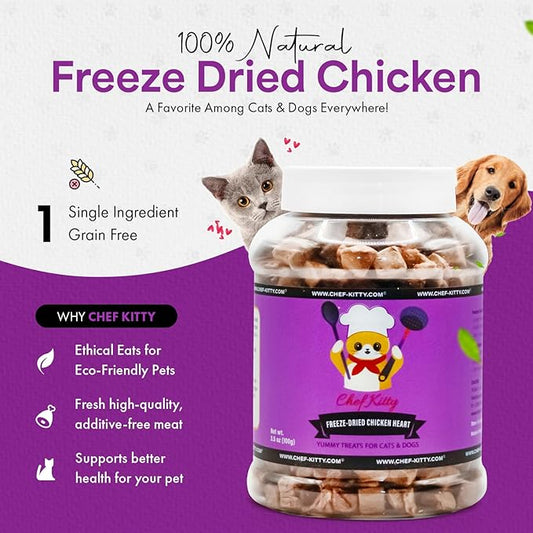 Freeze-Dried Chicken Heart Treats for Cats & Dogs – 100% Human Grade, Single Ingredient, High-Protein, Healthy Snack – No Additives or Preservatives – 2.6oz - Inspected & Tested in USA