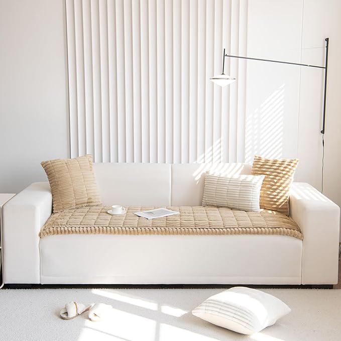 Faux Fur Plush Dog Couch Cover 3D Stripe Fuzzy Sofa Cover Non-Slip Fluffy Dog Bed Cover Pet Blanket Sofa Couch Furniture Protector for Puppy Large Dog Cat (Coffee,28"x82")