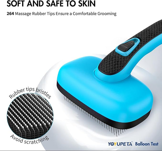 3 PCS Dog Grooming Brush Kit – Self Cleaning Slicker Brush for Shedding Short & Long Haired Dogs & Cats. Removes Loose Fur, Undercoat, Mats, Tangles for Small, Medium & Large Pets. Blue