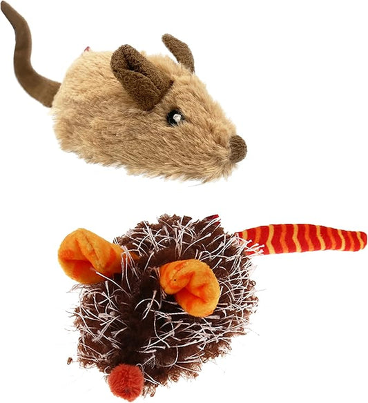 Gigwi Interactive Cat Toys for Indoor Cats, Cat Mouse Toys 2 Pcs with Electronic Realistic Squeaky Sound, Automatic Moving Kitten Toys Electric Mice Toy Self Play Exercise(Brown & Orange Ears)