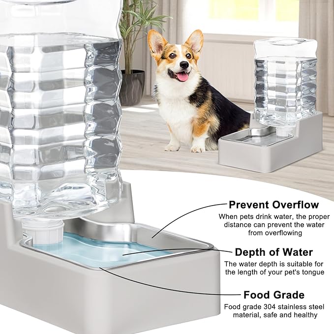 RIZZARI Stainless Steel Pet Water Feeder: 8L Automatic Leak-Proof Gravity Dispenser for Cats Dogs Indoor Outdoor Use（Beige Without Filter,8L）