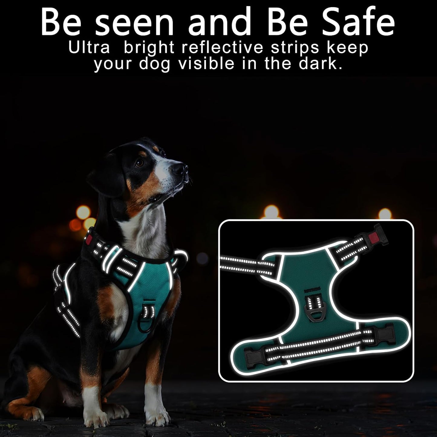 Timos Dog Harness, No-Pull Pet Harness with 2 Leash Clips, 3 Snap Buckles Adjustable Soft Padded Dog Vest, Reflective No-Choke Pet Oxford Vest with Easy Control Handle for Small Medium Large Dogs