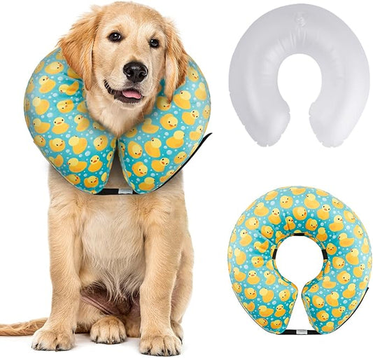 CuteBone Inflatable Dog Neck Donut with Removable Soft Fleece Covers for Small/Medium/Large Dogs and Cats After Surgery GWB04XL