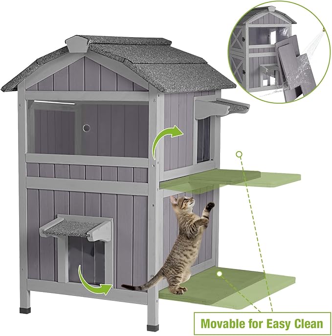 GUTINNEEN Outdoor Cat House Weatherproof Outside Feral Cat Shelter 2 Story