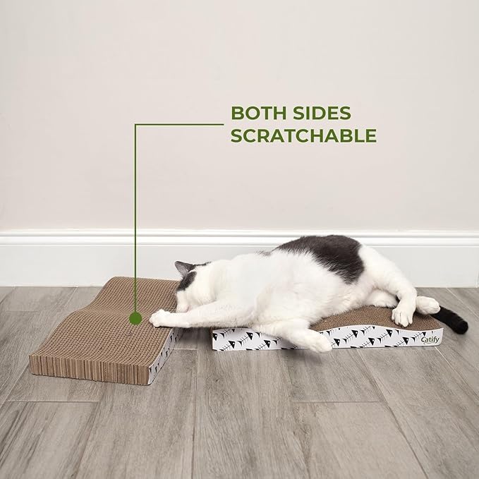 Best Pet Supplies Cat Scratcher, Wave Shaped Reversible Cardboard, Claw Safe, Durable, Natural Recycled Materials, Supports Active Play, Pack of 2
