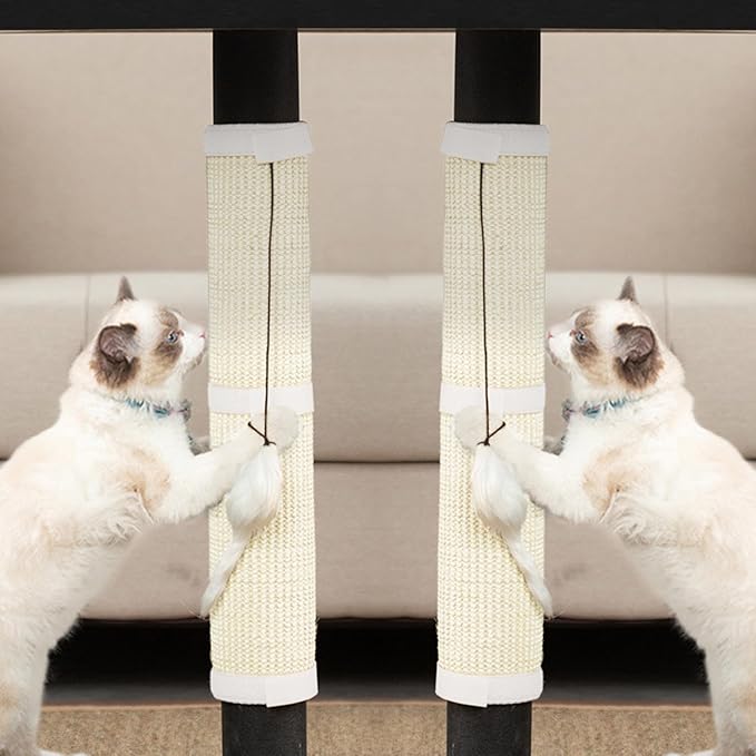 JanYoo 2 Pieces Cat Scratcher Mat for Table Leg Sisal Cat Scratching Pad Scratch Mat for Cat Scratch Pad Rug 19.69 × 9.84 in(White)