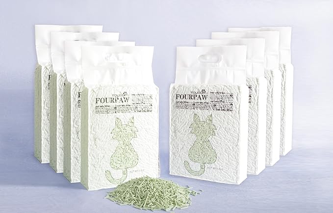 Tofu Cat Litter Green Tea 5.5 Lbs X 8 Bags, Flushable Clumping Fast Drying, Ultra Absorbent, Low Tracking Cat Litter 2mm Pellets.
