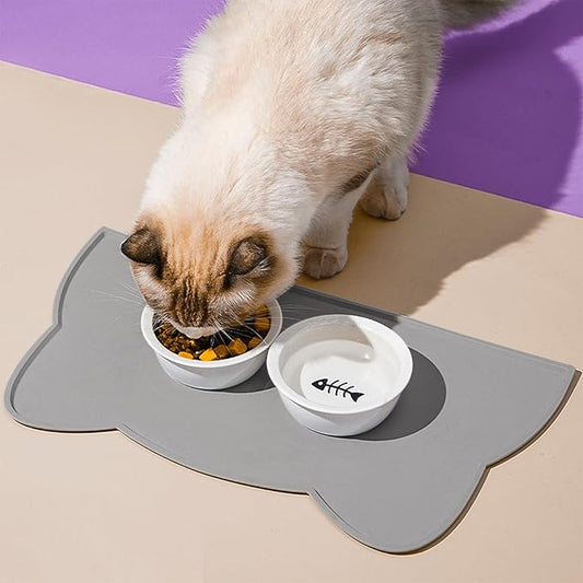 Cat Food Mat, Silicone Pet Feeding Mat for Floor Non-Slip Waterproof Dog Water Bowl Tray Cushion (20" x 12", Dark Gray)