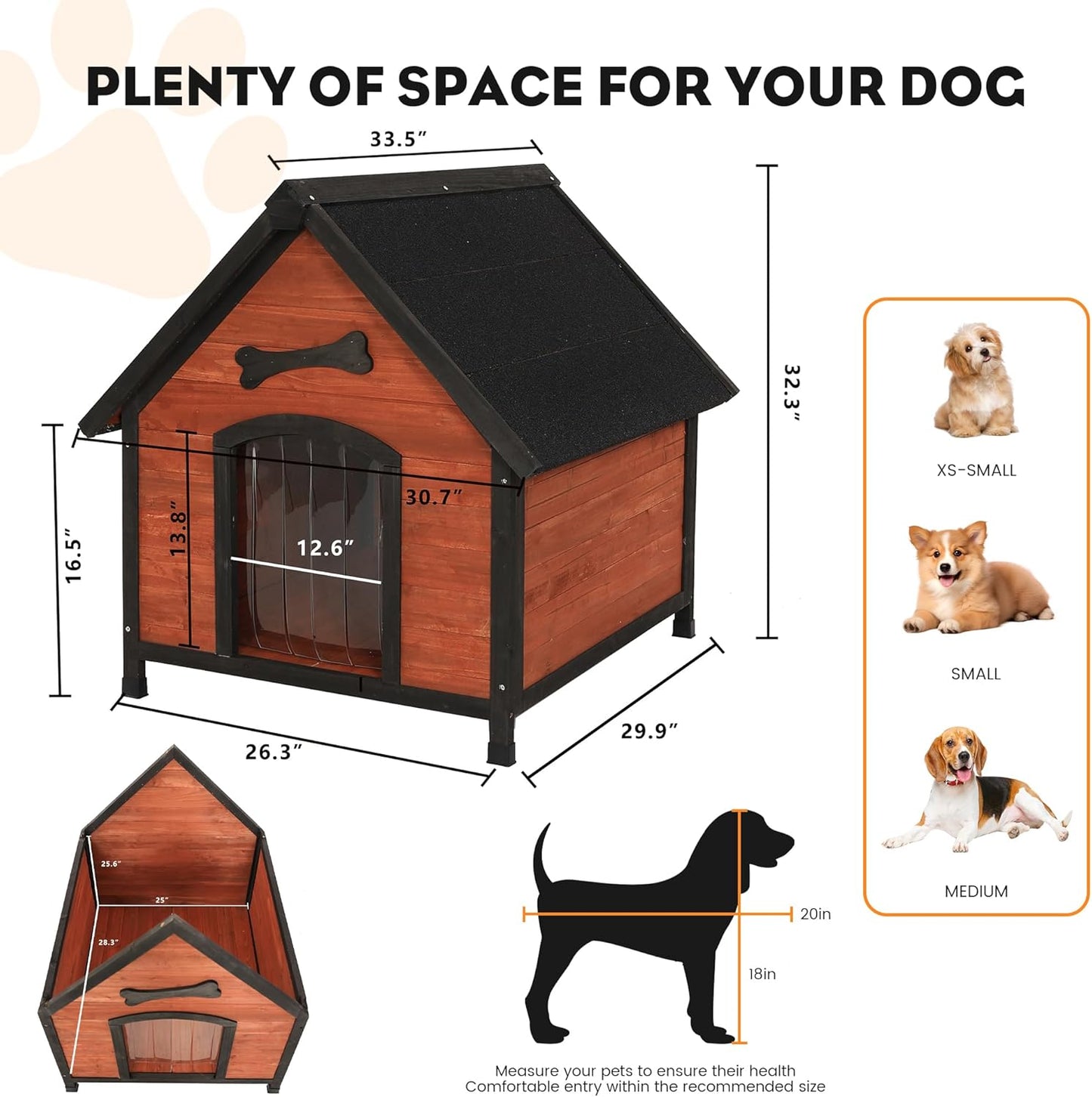 Solid Wood Dog House Comfortable Outdoor Shelter for Medium-Sized and Smaller Dog Sturdy, Durable and Easy to Clean,Can DIY,33.5’’D×30.7’’W×32.3’’H