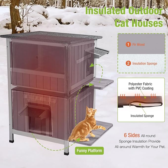 GUTINNEEN Insulated Outdoor Cat House for Winter Waterproof Feral Cat Shelter Weatherproof