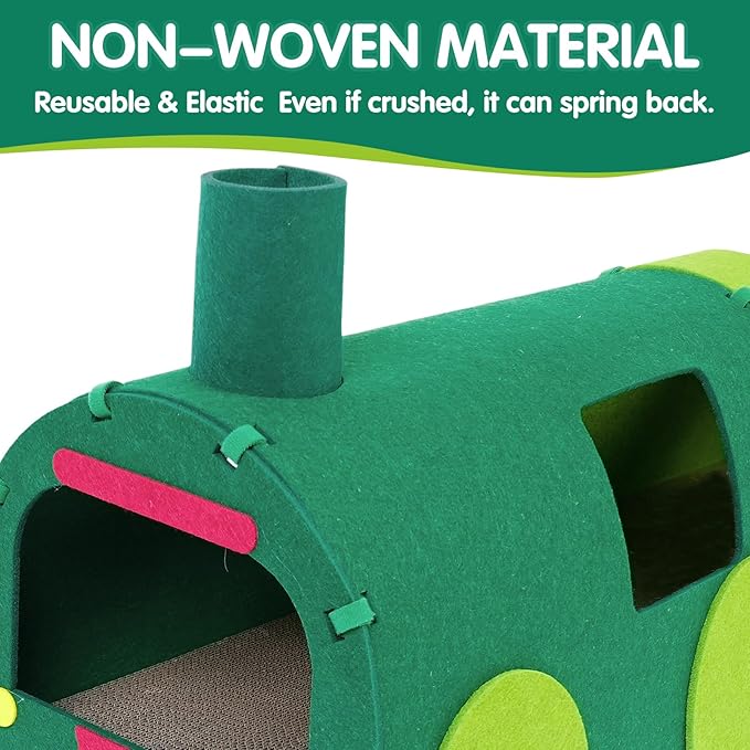 Cat Tunnel Train with Scratching Board, Cat Interactive Toys 51" Non-Foldable Rebound Felt Cute Pet Tube Round Indoor Pet Toy & Hideout for Small Medium Kitten