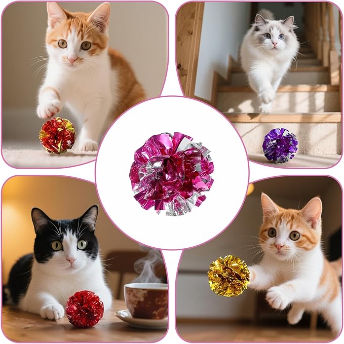 30 Pcs Cat Crinkle Balls Toy 2.36 Inch Interactive Crinkle Balls for Cats, Colorful Chew and Chase Training Activity Cat Toys for Indoor Kittens to Keep Fit Active