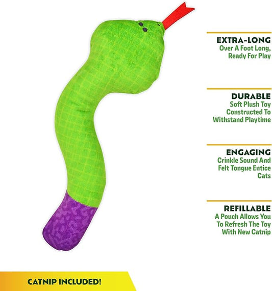 ZOOMIE Snake Kicker - Refillable Catnip Toy + Catnip | High Potency Hand Harvested Fresh | Soft Plush for Engaging Play