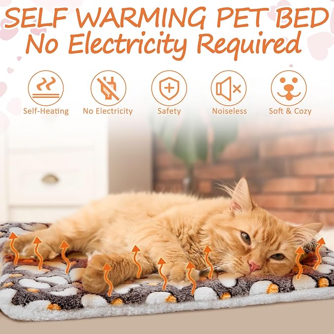 2 Pack Self Warming Cat Mat Self Heating Pad Bed Reversible Machine Washable Reflects Body Heat Warm Thermal Pet Pad Crate Blanket for Feral and Indoor Cat (Heart,22'' X 18'')