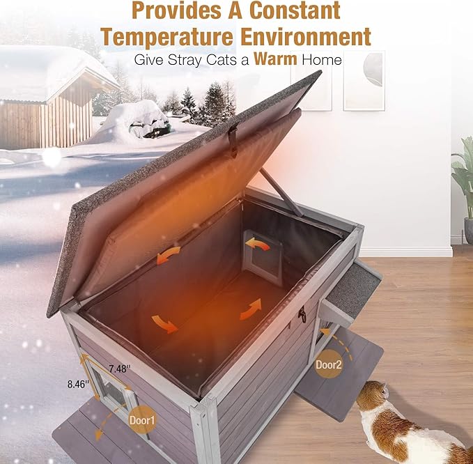 Outdoor Cat House Insulated, Feral Cat Shelter for Winter with 100% Insulated All-Round Thermal Inner Liner