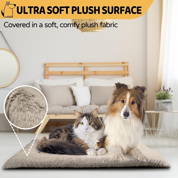 Dog Crate Pad, Kennel Bed Crate Mat for Small Dogs, Washable Cute Pet Bed for Dog Cage, Ultra Soft Flat Puppy Cat Kitten Pillow Cushion for Sleeping Anti-Slip (36" x 23", Brown