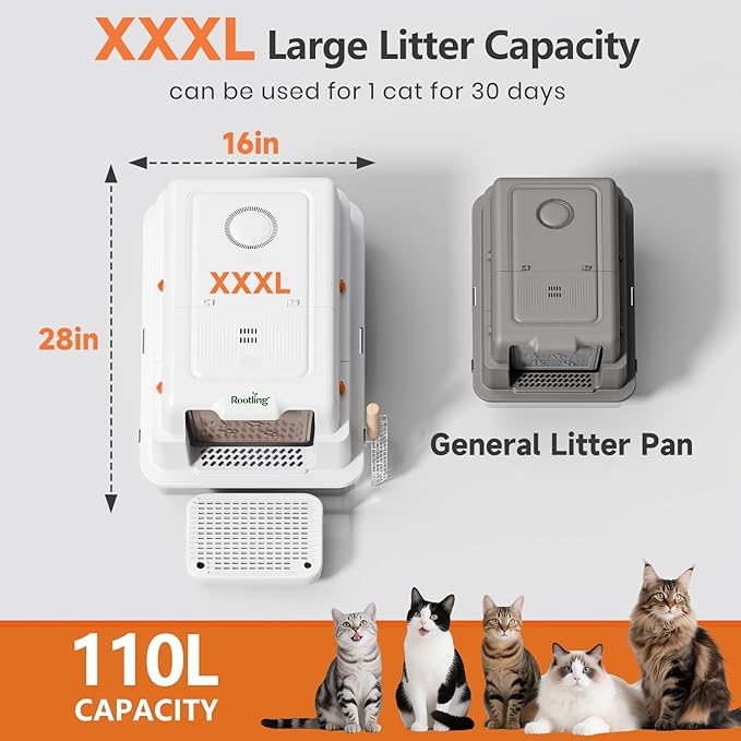 Stainless Steel Litter Box with Lid, 28" Extra Large Cat Litter Pan, Enclosed Metal Litter Box with Litter Scoop & Filter Pedal, Anti-Leakage, Odor Free, Non-Sticky, Anti-Leakage, Easy Cleaning