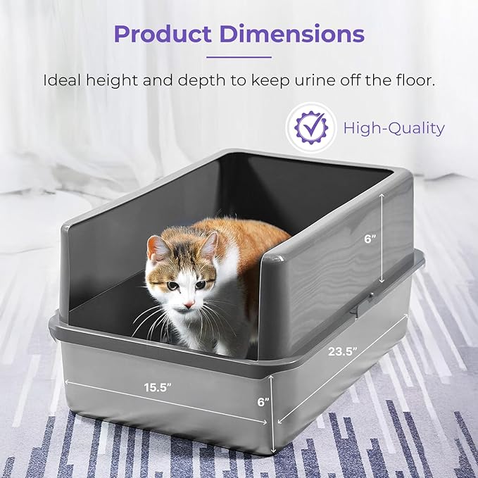 iPrimio XL Stainless Steel Litter Box with Enclosure - High-Sided Metal Litter Box for Large Cats - Easy to Clean, Rust-Resistant, and Durable - 23.5 x 15.5 x 6 Inches