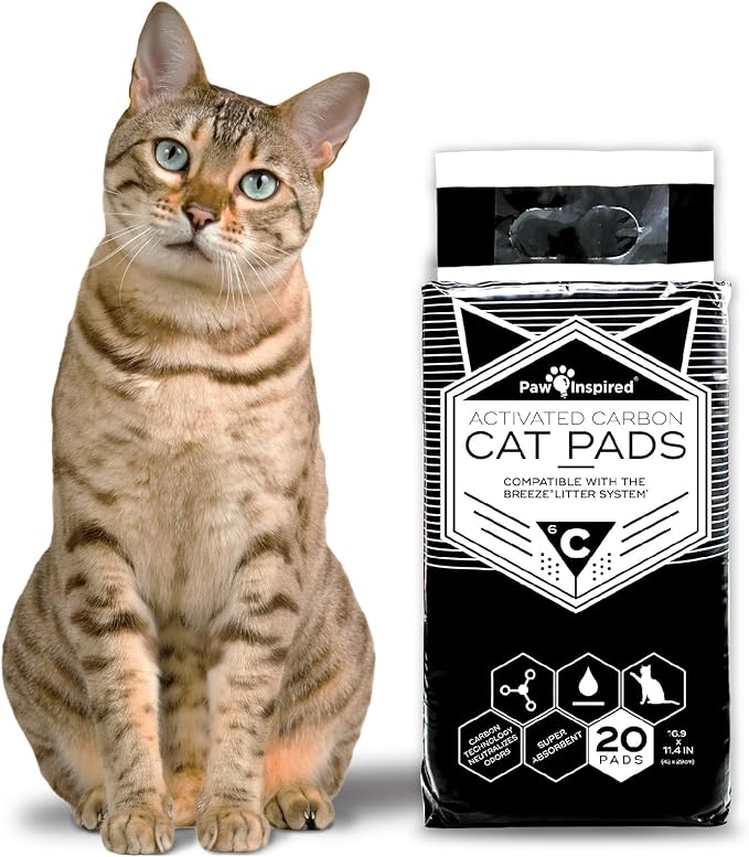 Paw Inspired Cat Pads, Generic Refills for Tidy Cats Breeze Litter Box System, Disposable Kitty Litter Liners for Easy Cleaning, Super Absorbent Pee Pads, 16.9 x 11.4 Inch (Carbon, 20 Count)